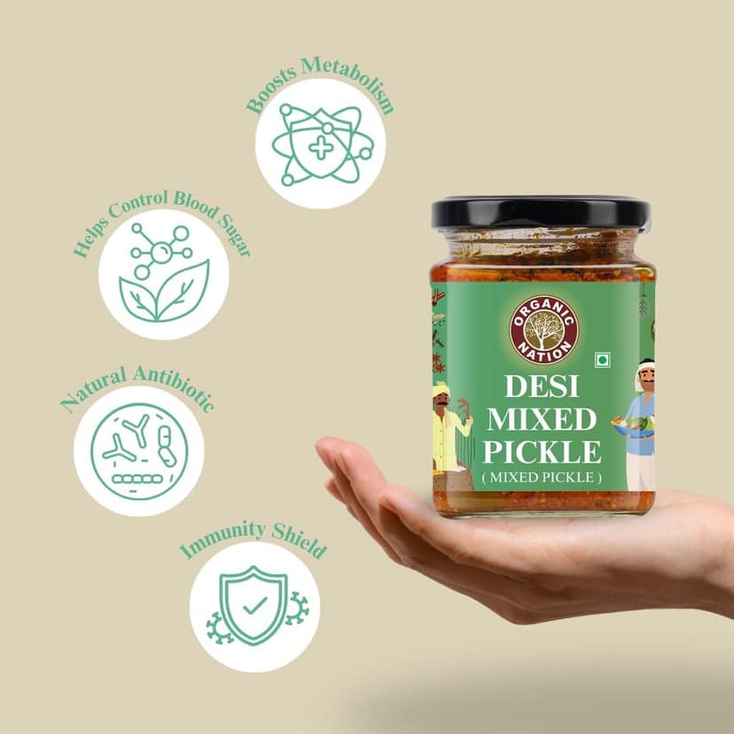 Organic Nation Mixed Pickle � Desi Mixed pickle | Homestyle Indian Pickle | Authentic Traditional Taste | No Preservatives | 250g view 5