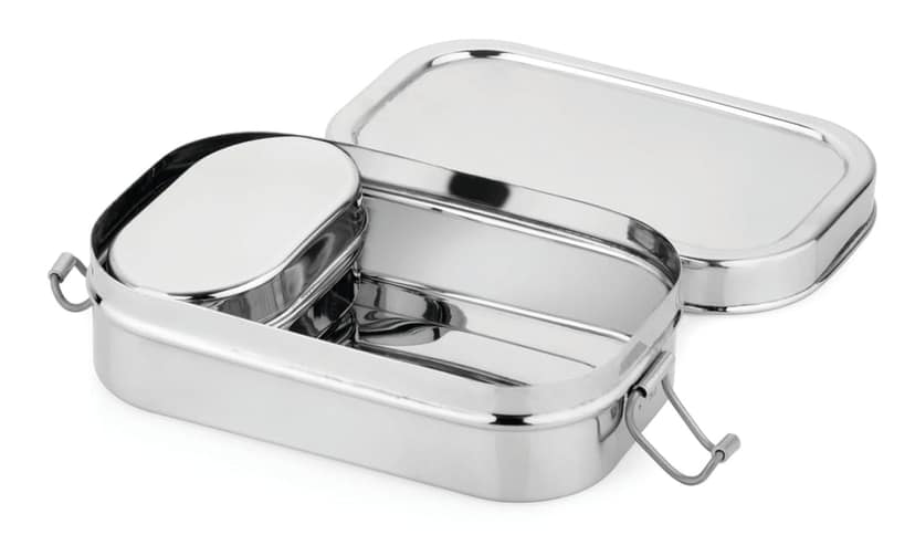Stainless Steel Lunch Box with Transparent Lid & Locking Clips | Rectangular Steel Tiffin Box
