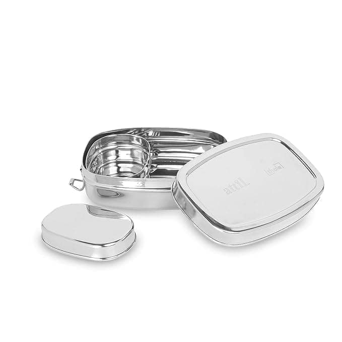 Stainless Steel Lunch Box with Transparent Lid & Locking Clips | Rectangular Steel Tiffin Box view 2