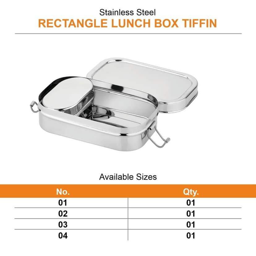 Stainless Steel Lunch Box with Transparent Lid & Locking Clips | Rectangular Steel Tiffin Box view 3