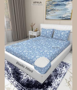 Apala Microfibre 1 King Fitted Bedsheet with 2 Pillow Covers ( 198 cm x 182 cm ) , Sky Blue