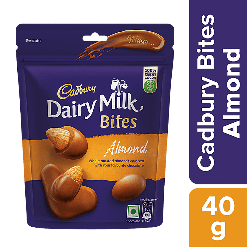 Cadbury Dairy Milk Dairy Milk Bites - Almonds, Roasted & Chocolate Coated, Rich & Luscious Dessert, 40 g