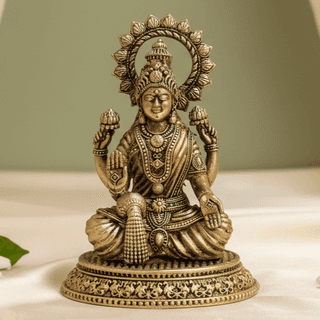 Sukh Sehaj Goddess Maha Lakshmi Murti| Laxmi Murti| Brass Murti | Handcrafted, Antique Finish for Home Temple, Decor, Pooja Ritual and Gifting
