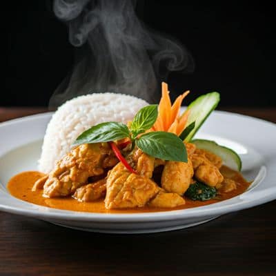 Thai red chicken curry with steamed rice