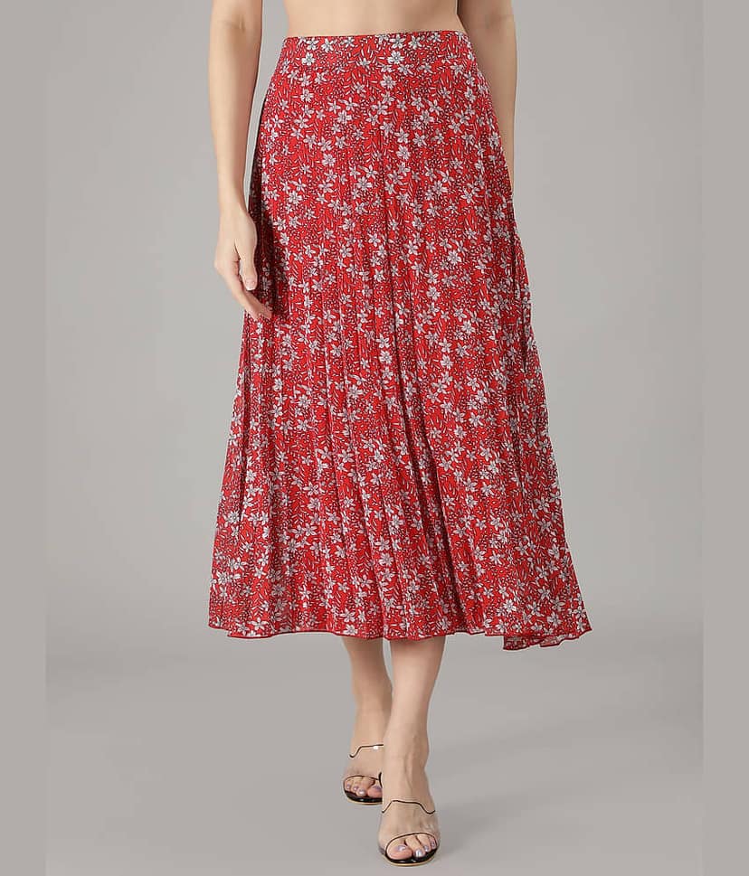 NUEVOSDAMAS - Red Georgette Women's Flared Skirt ( Pack of 1 )