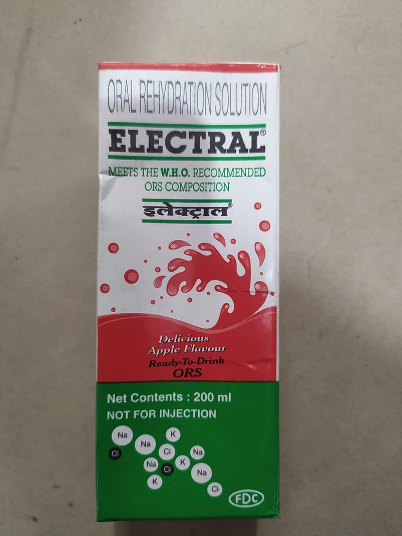 Oral rehydration solution Electral Meets the w.h.o. recommended Ors composition Apple flavou Ready-to-drink