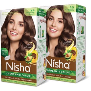 Nisha cream permanent hair color superior quality no ammonia cream formula permanent Fashion Highlights and rich bright long-lasting colour Chocolate Brown (pack of 2) , CHOCOLATE BROWN 3.5