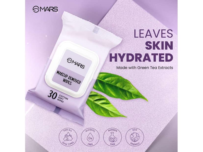 MARS Makeup Remover Wet Wipes for Face, 30 Cotton Soft Wipes, Hydrating & Refreshing, Enriched with Green Tea & Aloe Vera Extract, Soothing view 4