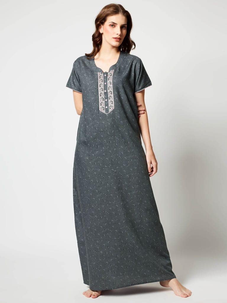 Zeyo Women Polyester Light Brown Floral Print Nighty view 5