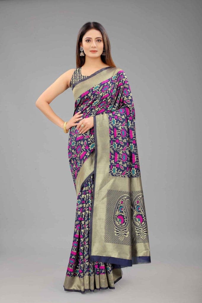 Women's Banarasi Silk Woven Design Navy Blue Saree