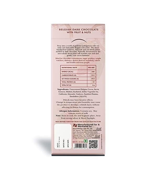 Zevic Sugar Free Fruit and Nuts Chocolate, 40 gm view 2
