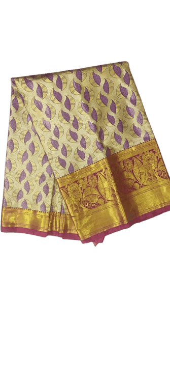 Cream color traditional silk saree with zari border view 3