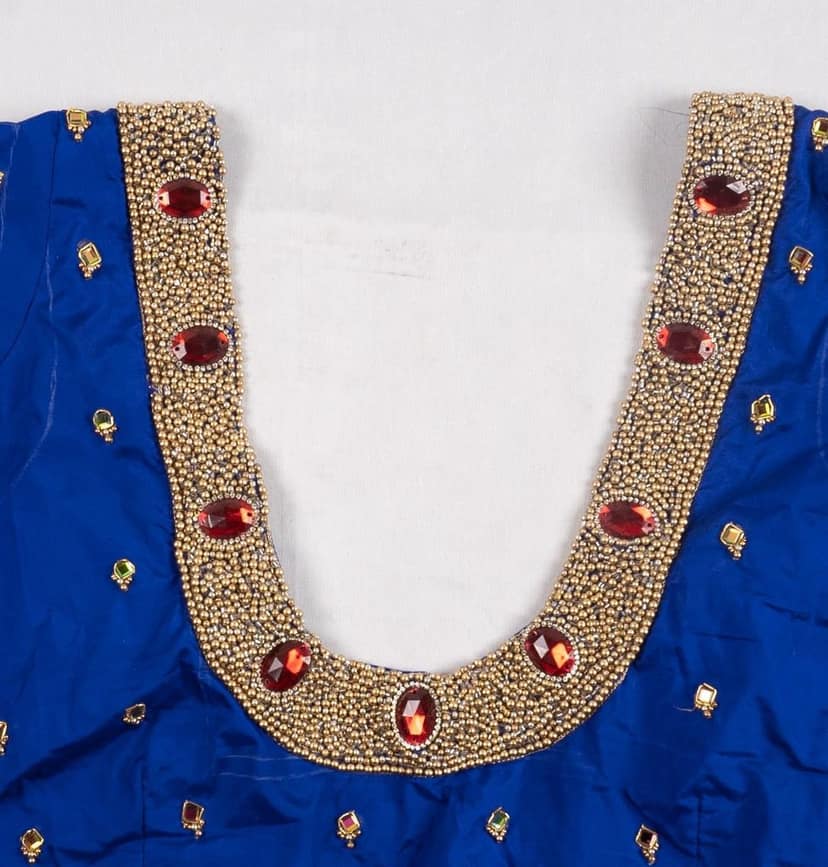 Blue Hand Embroidered Blouse With Zari And Stone Work view 2