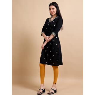 JADIIDA Beautiful Embroidery Women Cotton Silk A-line Kurta (black) view 3
