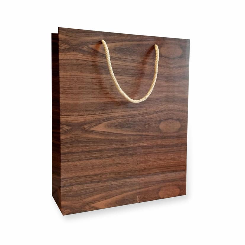 Brown Teakwood Design Premium Paper Gift Bags, Ideal For Festive Gifts, Wedding Gifts & Gifting on Special Occasions (Size: 12.5x10.25x4 inch) - Set of 5