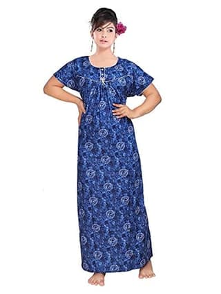 VALENCIA SLEEPWEAR Women's Pure Cotton Printed Maxi Nighty with Pocket Nightdress Night Suit Gown for Women and Girls Nightwear Female for Regular Use Nightgown Free Size