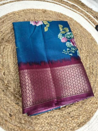 Flower Printed dola silk saree with blouse