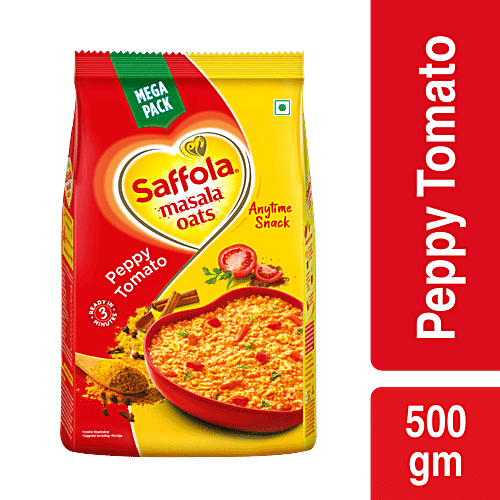 Saffola Masala Oats - Tasty Evening Snack, Fibre Rich, Peppy Tomato, 500 g
