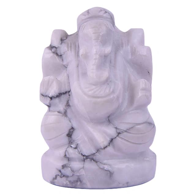 Howlite Crystal Ganesha,Handmade God Ganpati, Ganesha for Pooja, Home Décor, Car Dashboard and Pooja(KI_084) by Krishna Impex