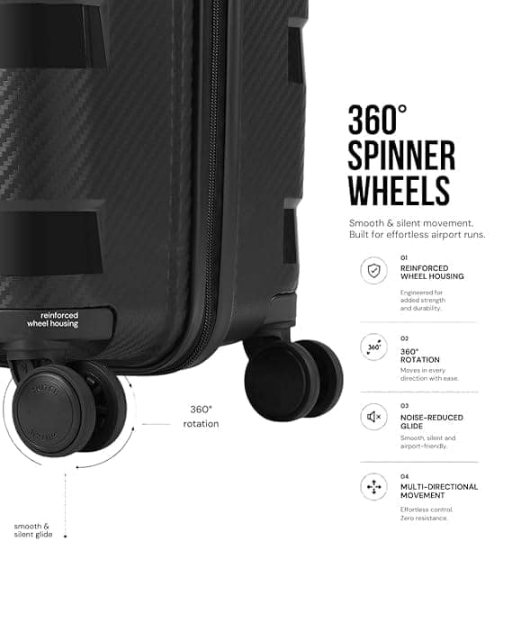 SNITCH Layer Large Size Black Polypropylene Hard Travel Suitcase - Large Trolley Bags & Luggage with 8 Wheels, Premium Lock, Wet & Dry Pouch & Free Shoe Bag view 6