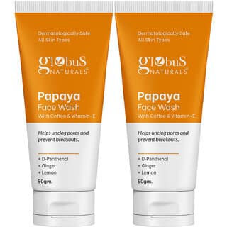 Globus Naturals Papaya Face Wash with Coffee VitaminE helps unclog pores and reduces breakouts Suitable for All Skin Types 50gm Set of 2