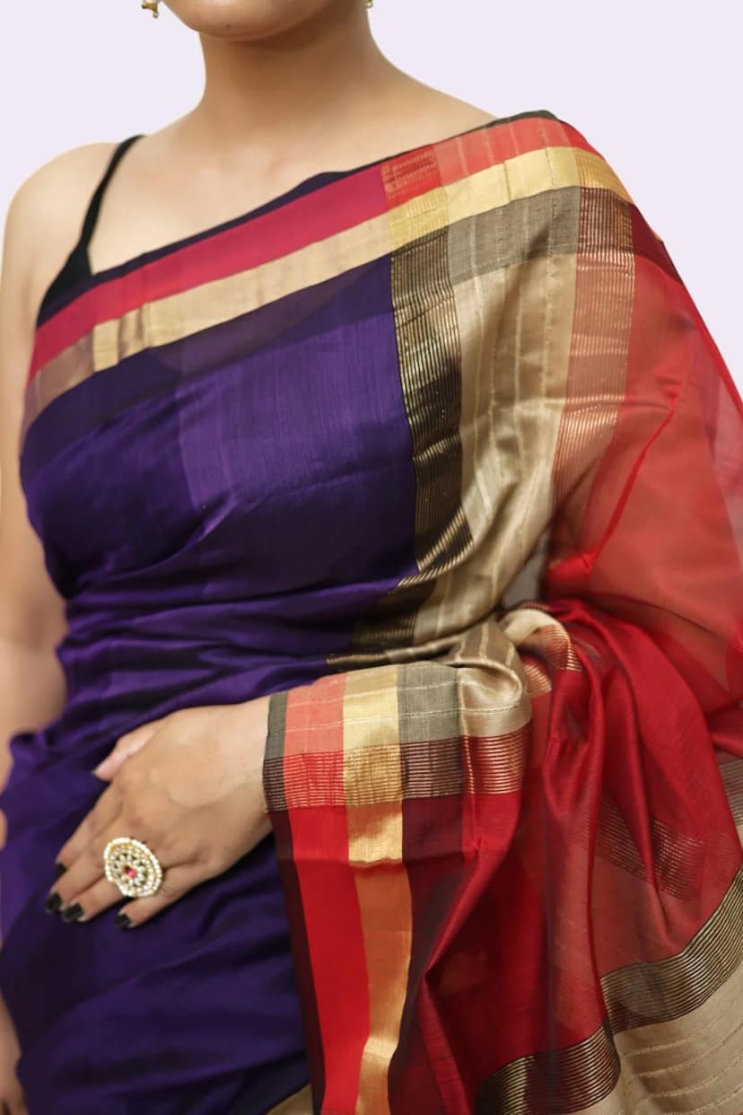Legacy Kosa Pallu Purple handloom Saree with Tassels view 2