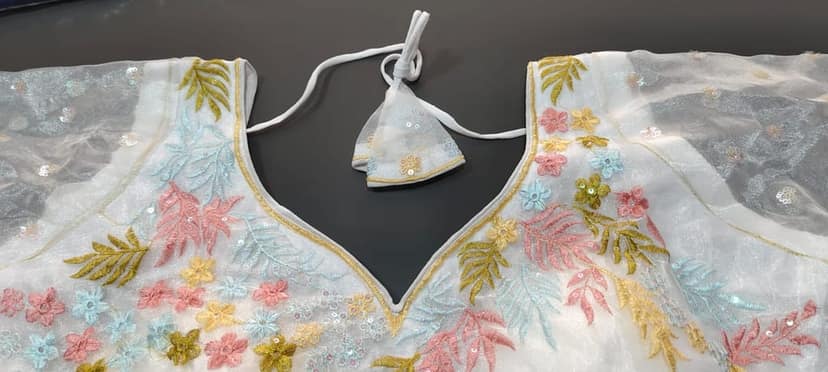 Women's Embroidered Organza Blouse with Shell Tassels view 4