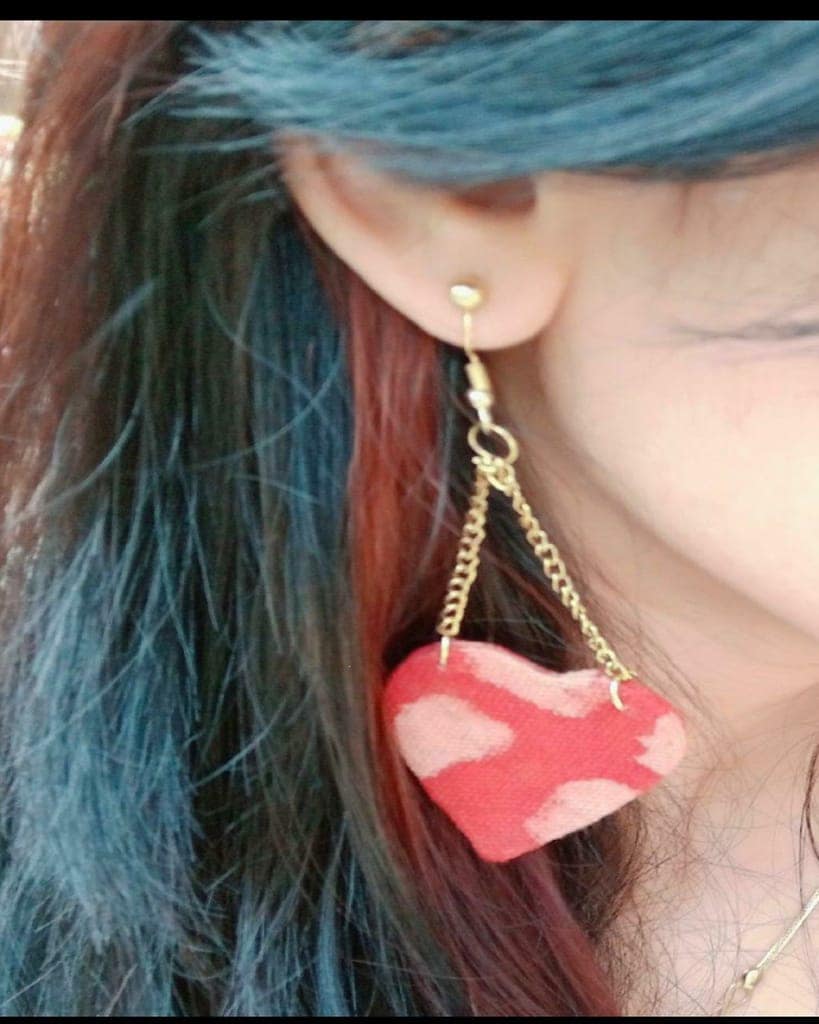 Red Heart Shaped Danglers Earrings view 3