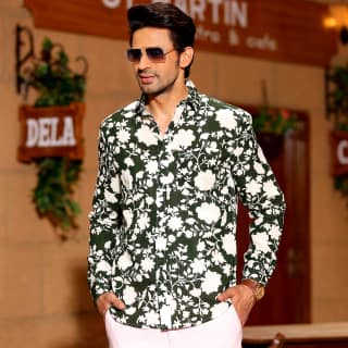 French Marigold Army Green Casual Pure Linen Full Shirt (Size - L) by BLUE EAGLE