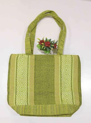 Green Woven Tote Bag with Geometric Pattern - Sustainable & Stylish