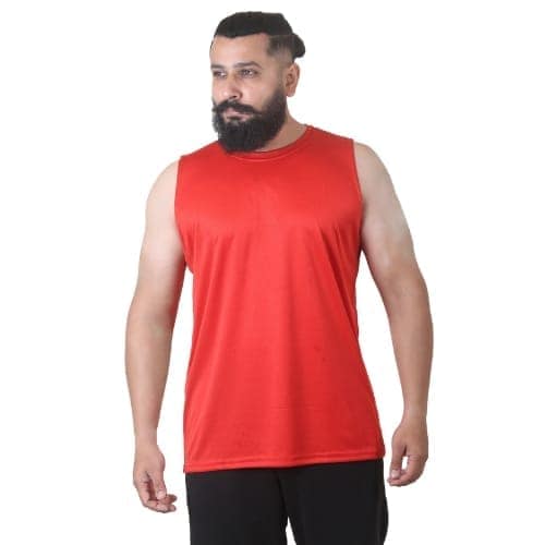 Men's Gym Sleeveless T-Shirt Red - Drifit, Quick Dry Sports Tank Top, Sando Vest