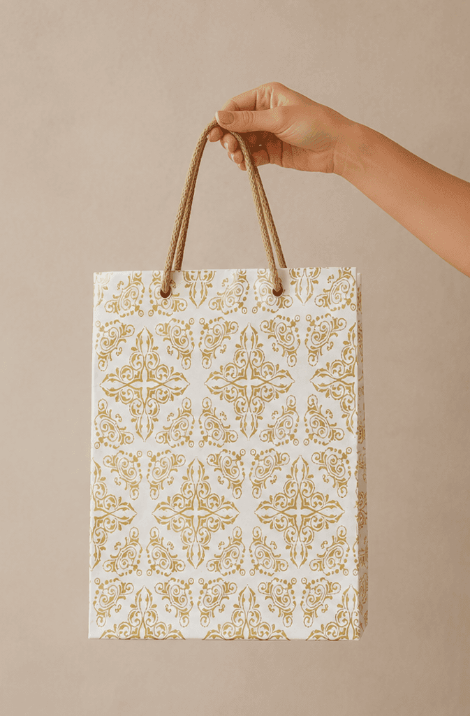 Luxury Golden Damask Paper Gift Bag with Rope Handles view 2