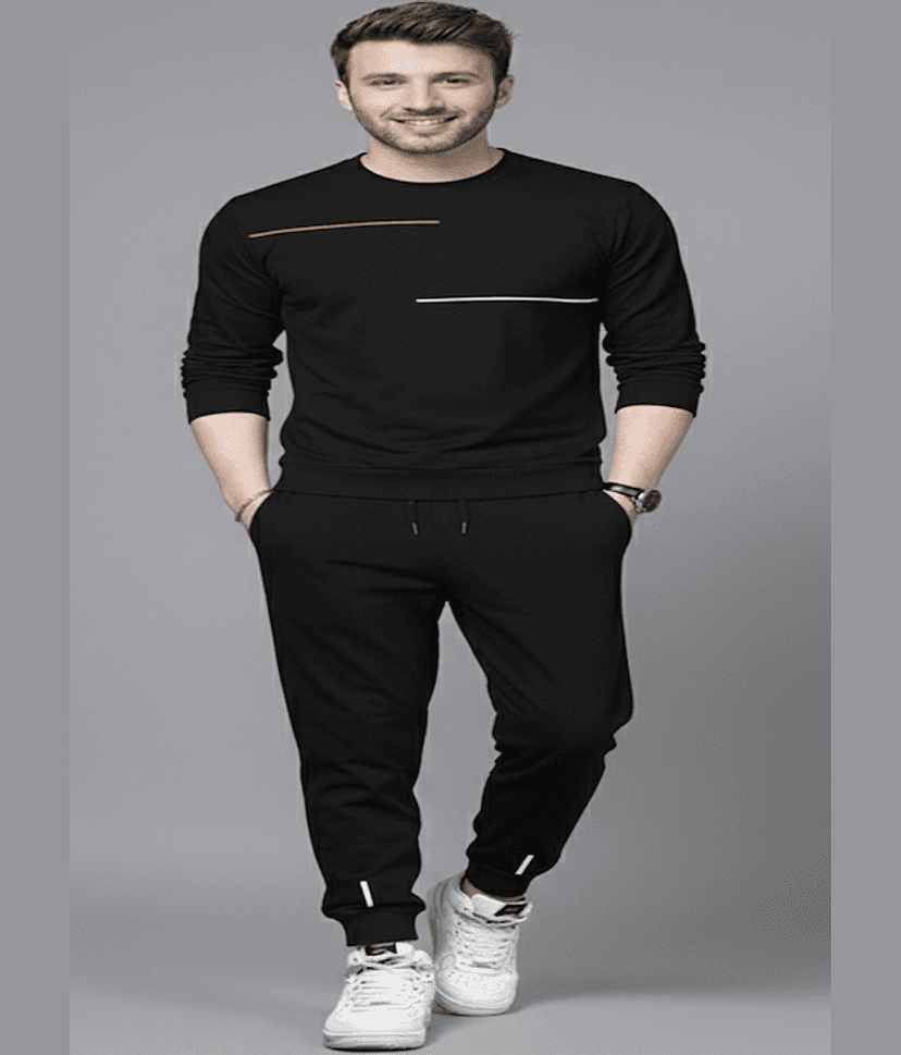 Reya Black Cotton Blend Regular Fit Men's Tracksuit ( Pack of 1 )