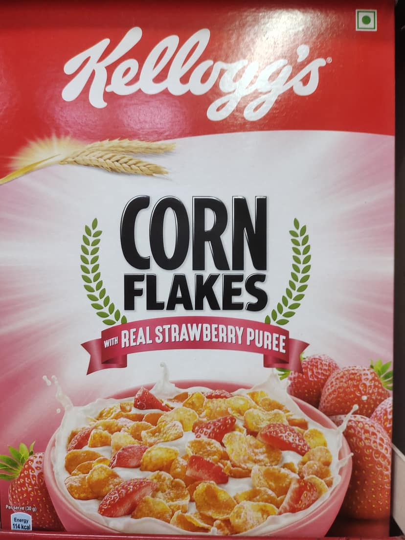 Kelloggs corn flakes with real strawberry puree