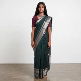 Mangalgiri Bottle Green Silk Cotton Saree Zari Stripes