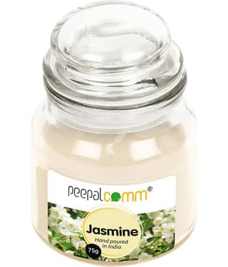 Peepalcomm - White Jasmine Jar Candle 9 cm ( Pack of 1 )