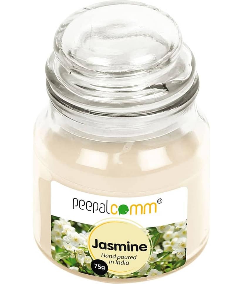 Peepalcomm - White Jasmine Jar Candle 9 cm ( Pack of 1 )