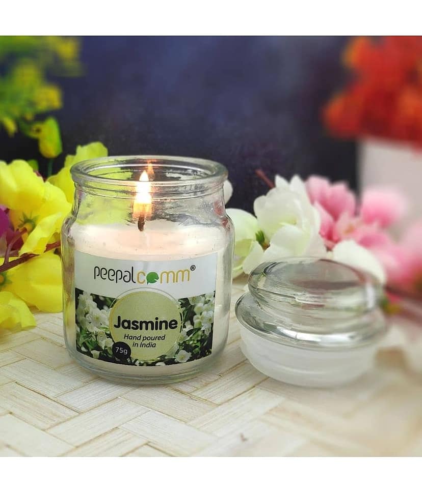 Peepalcomm - White Jasmine Jar Candle 9 cm ( Pack of 1 ) view 2
