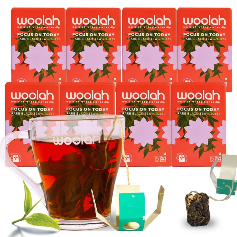 Woolah Rare Assam Tulsi Green Tea - World's 1st Bagless Whole Leaf Organic Tea Dip | 15 pcs | Single Origin Tea | Naturally Anti-Oxidant With Tulsi's Healing Properties | Plastic-free