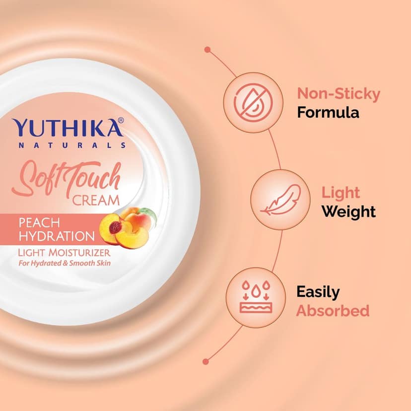 Yuthika Peach Hydration Light Moisturizer Cream for Face, Hand, Body, Dry Skin Moisturizer for All Skin Types - 100ml view 5