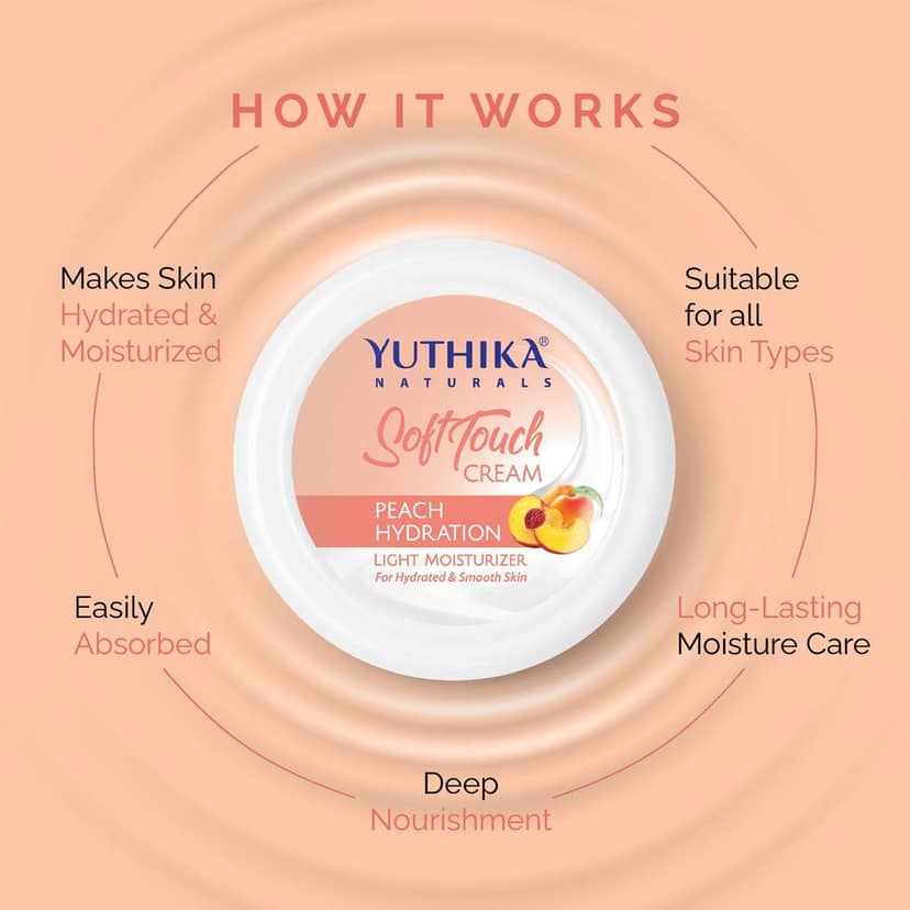 Yuthika Peach Hydration Light Moisturizer Cream for Face, Hand, Body, Dry Skin Moisturizer for All Skin Types - 100ml view 6
