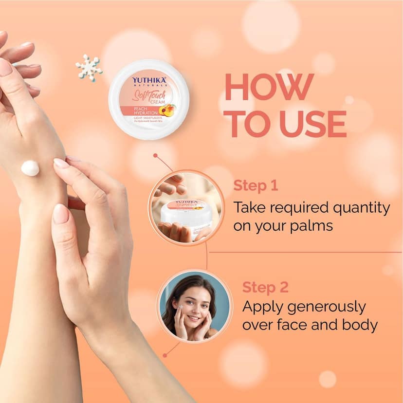 Yuthika Peach Hydration Light Moisturizer Cream for Face, Hand, Body, Dry Skin Moisturizer for All Skin Types - 100ml view 7