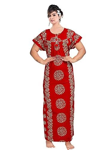 VALENCIA SLEEPWEAR Women's Pure Cotton Printed Maxi Nighty with Pocket Nightdress Night Suit Gown for Women and Girls Nightwear Female for Regular Use Nightgown Free Size view 4