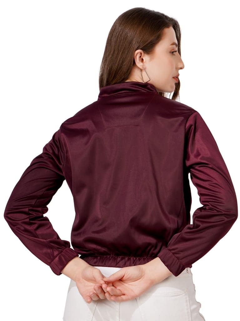 Women Solid Casual Jacket (Wine) view 6