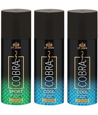 ST.JOHN Cobra Cool 150ml *2 & Sport 150ml Deodorant Spray for Men (450ml) Pack of 3