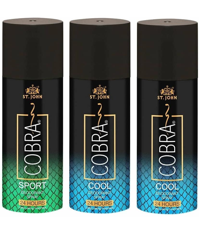 ST.JOHN Cobra Cool 150ml *2 & Sport 150ml Deodorant Spray for Men (450ml) Pack of 3
