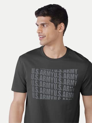 Men Dark Grey Regular Fit Printed T-shirt