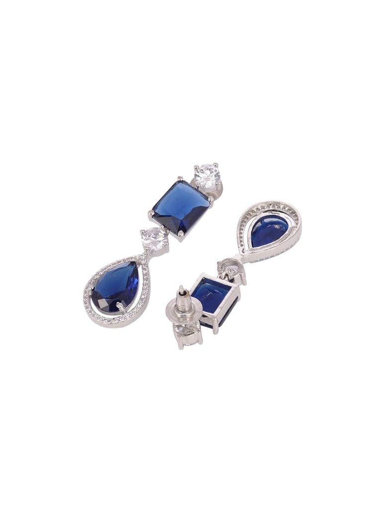 Silver Toned Blue AD studfded designer Necklace Jewellery Set view 8