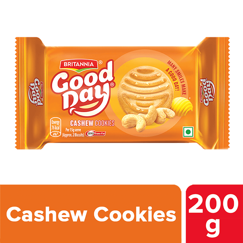Britannia Good Day Cashew Cookies - Crunchy, Zero Trans Fat, Ready To Eat, 200 G