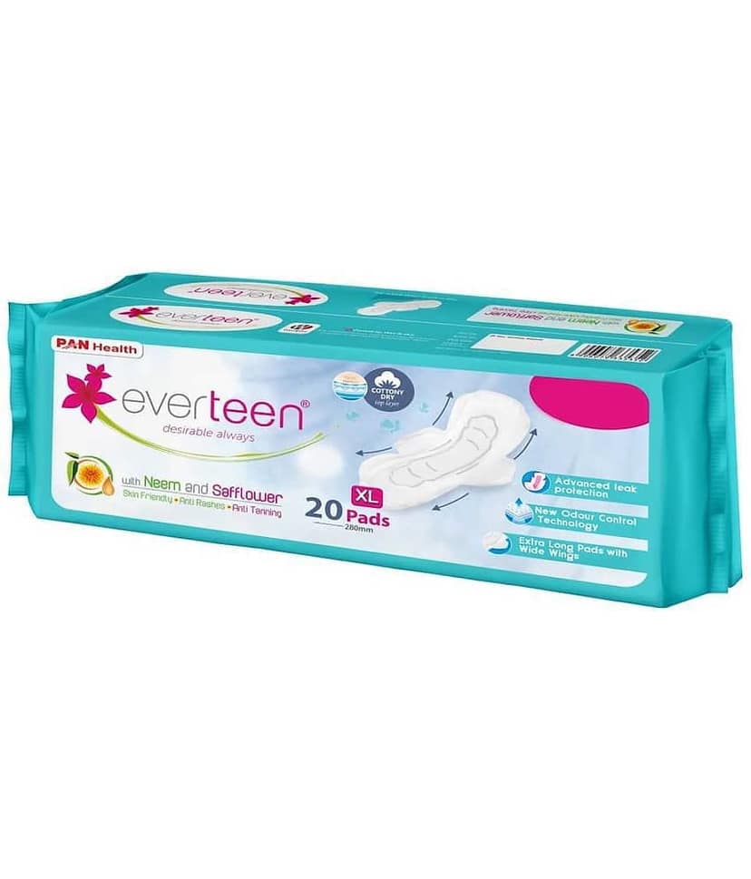 everteen XL Sanitary Napkin Pads Cottony-Dry Top Layer for Women - 4 Packs (20 Pads, 280mm Each) view 2